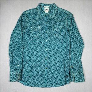 Ariat Western Fitted Pearl Snap Shirt Womens Small Teal Horseshoe Star Print